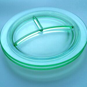Uranium Vaseline Glass 2 Plates VTG 1930s UV Blacklight L.E. Smith Homestead